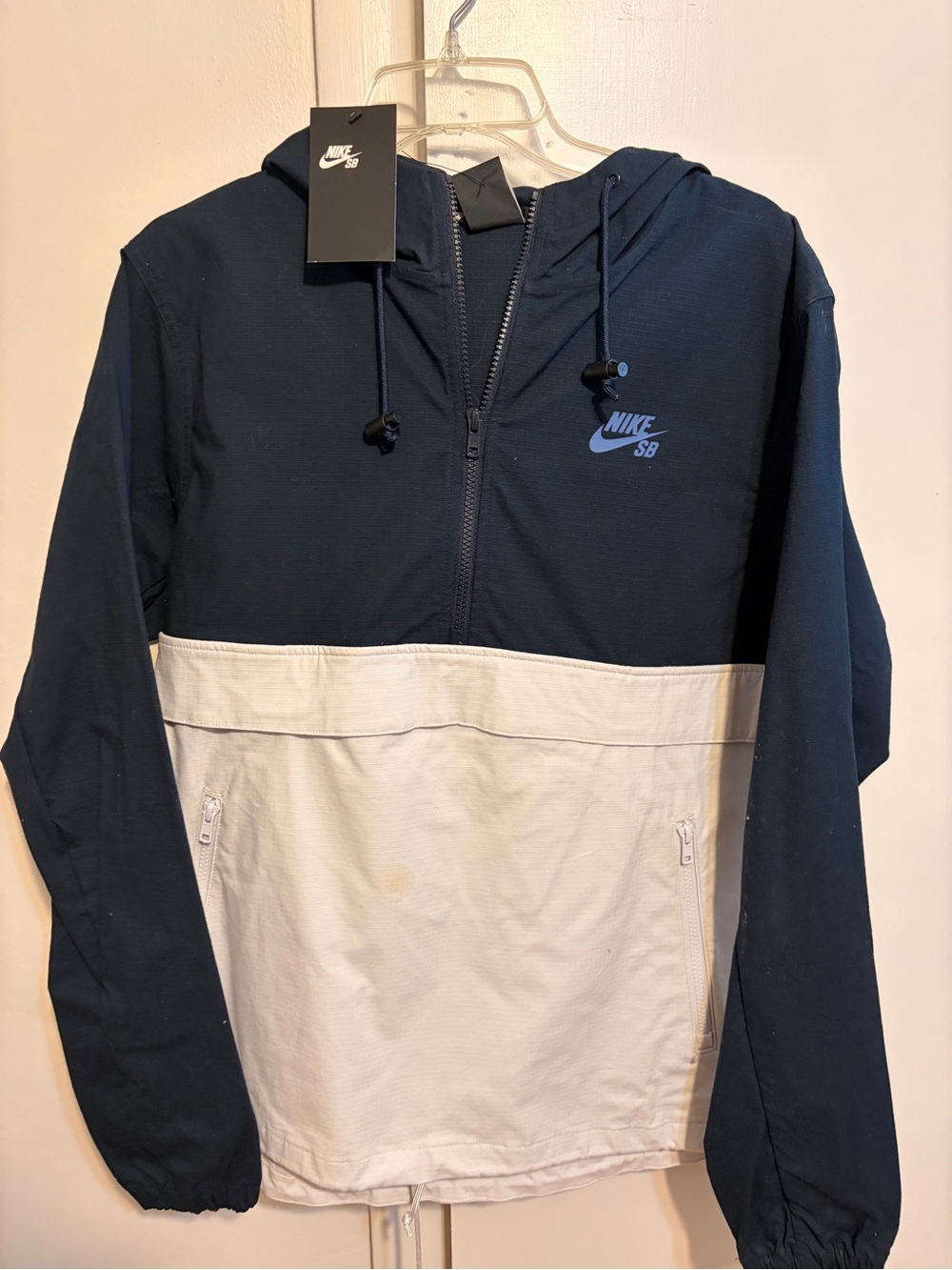 Nike Navy and White Half-Zip windbreaker